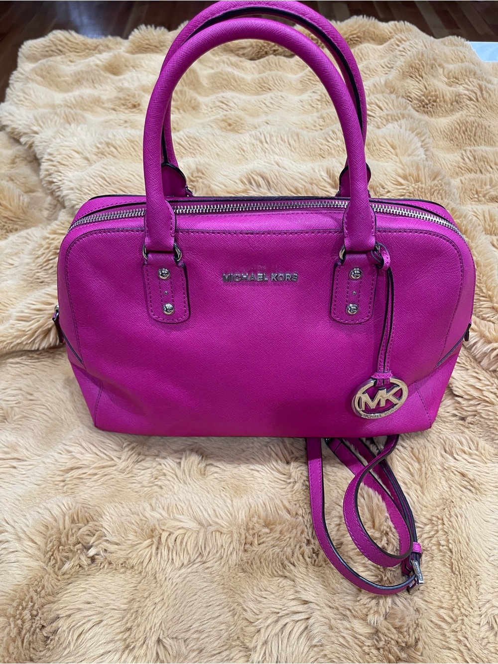 Michael Kors Hot Pink Saffiano Satchel with Gold Hardware